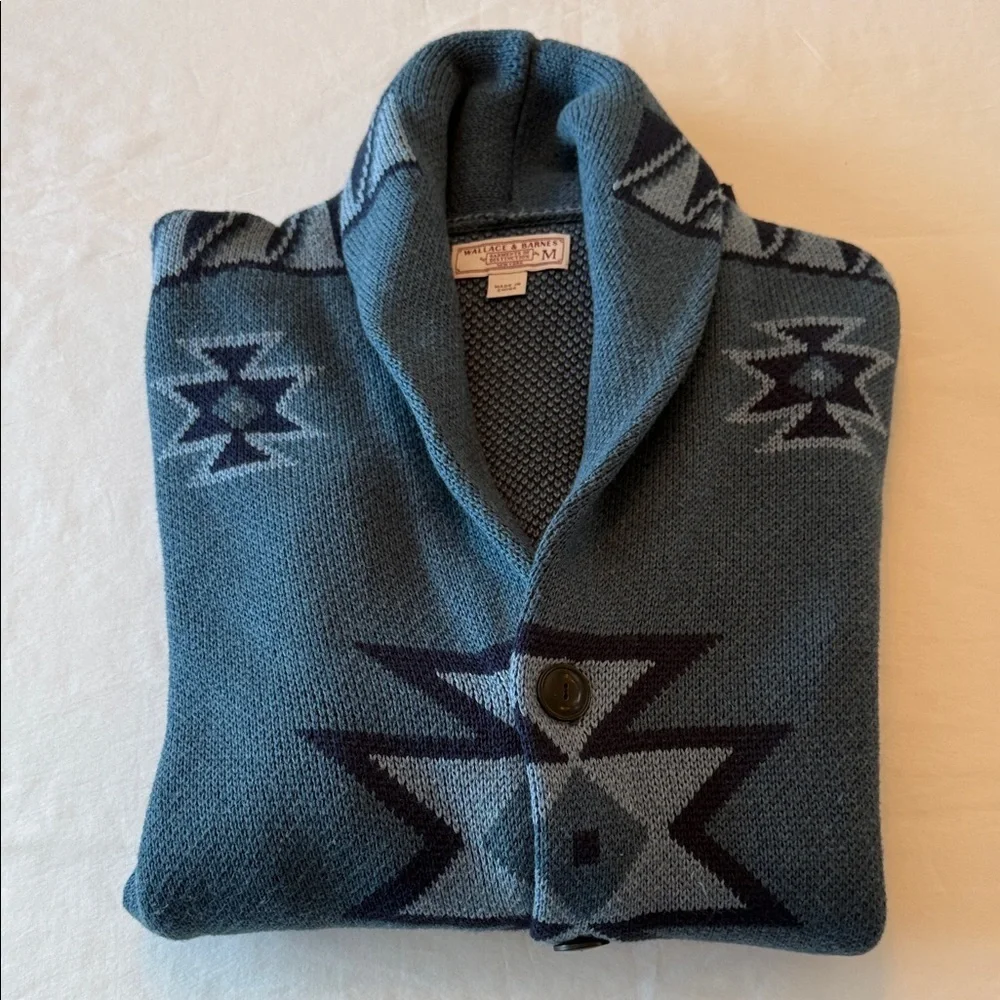 J. Crew x Wallace & Barnes Blue and Gray Geometric Cardigan